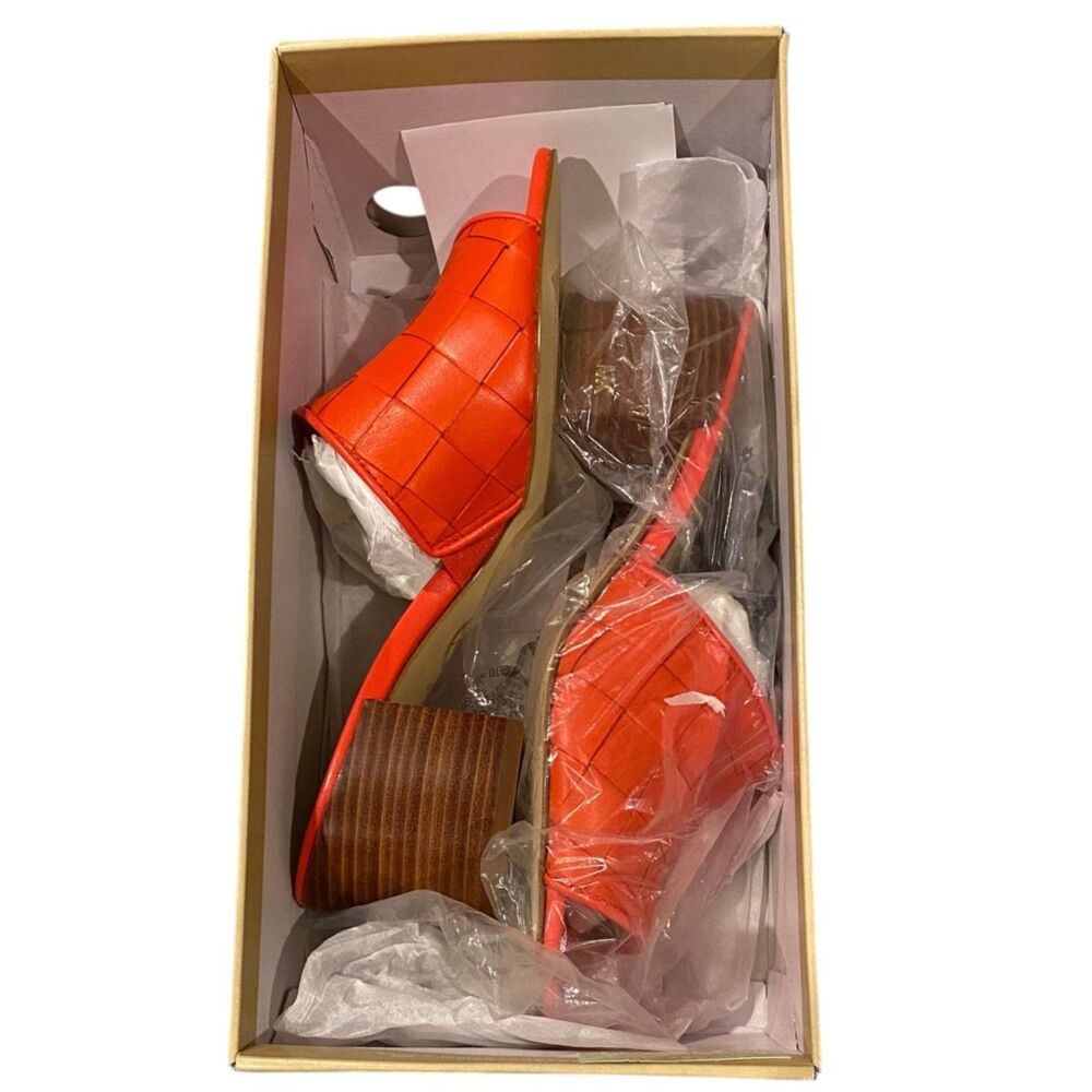 MICHAEL KORS Ingrid Woven Leather Slide Mule Sandal Optic Orange Sz 6.5 NIB - Picture 7 of 8